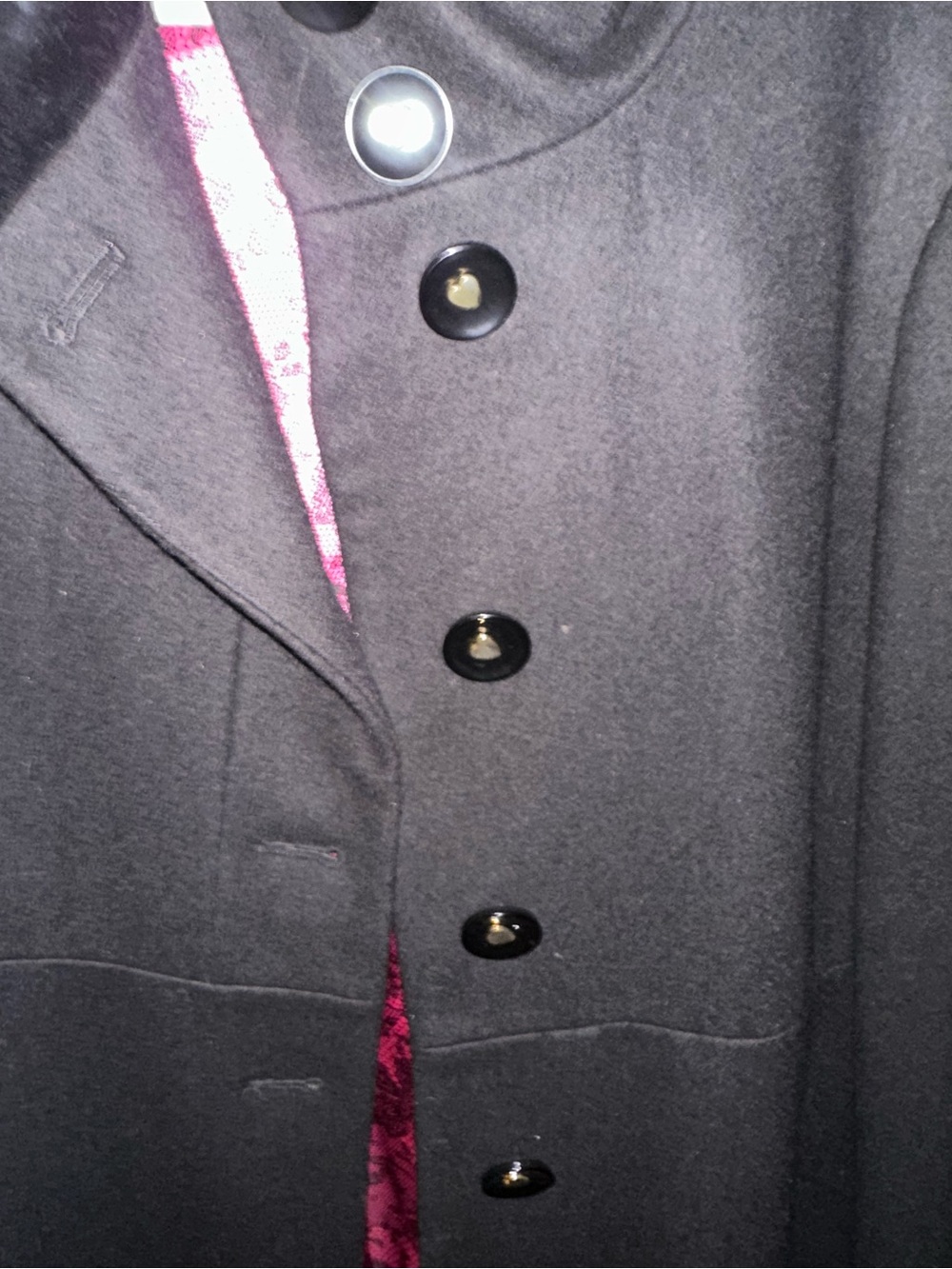 Betsey Johnson Black Trench Coat with Pink Floral Lining - Picture 3 of 4